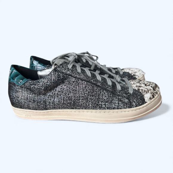 P448 John Jafar Low-Top Sneakers Metallic Glitter Pony Hair Toe Women's EU 41 - Picture 2 of 13